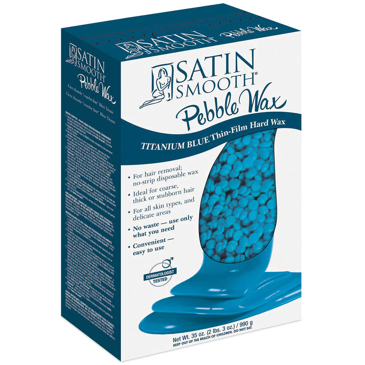 SATIN SMOOTH PEBBLE WAX (35OZ/990G) - TITANIUM BLUE THIN-FILM HARD WAX