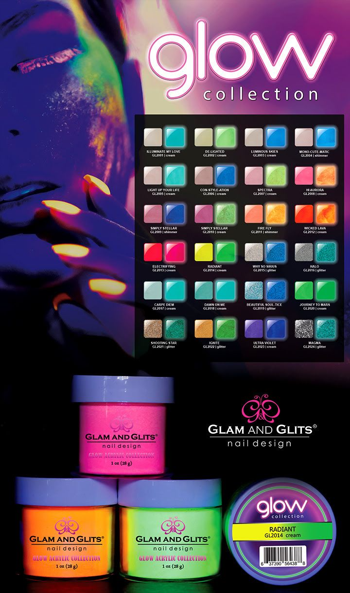 GLAM AND GLITS GLOW ACRYLIC COLLECTION (48 COLORS) + COLOR CHART